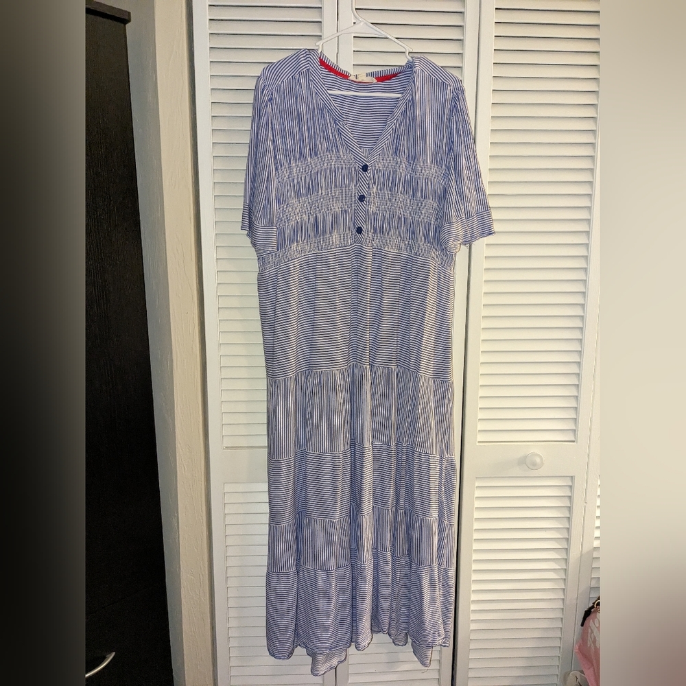 Cracker Barrel Dress Cactus + Pearl Brand Size XL Blue & White striped dress